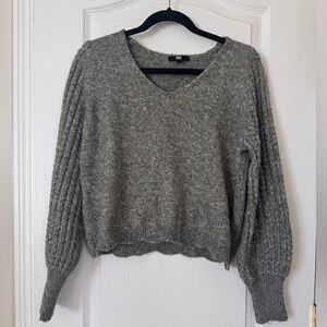 Frye Gray Textured Knit Sweater | Size Medium | Balloon Sleeves